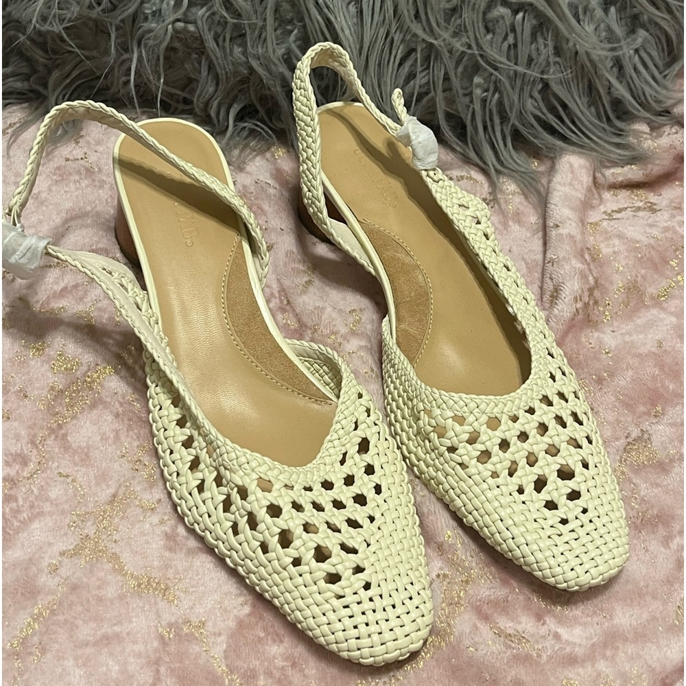 Sling back crochet block heel sandals